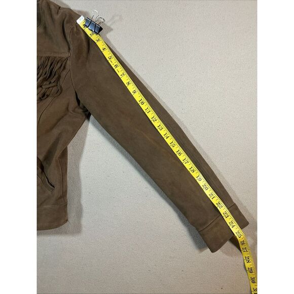 Express‎ Faux Leather Jacket Coat Suede Women S Brown Fringe Western Y2K Boho - Picture 11 of 11